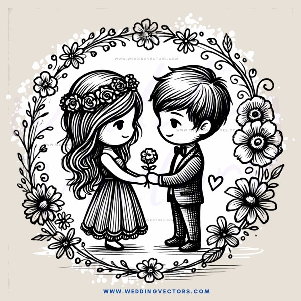 a couple in flower crowns exchanging flowers