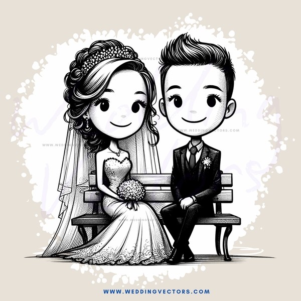 newlyweds on a bench
