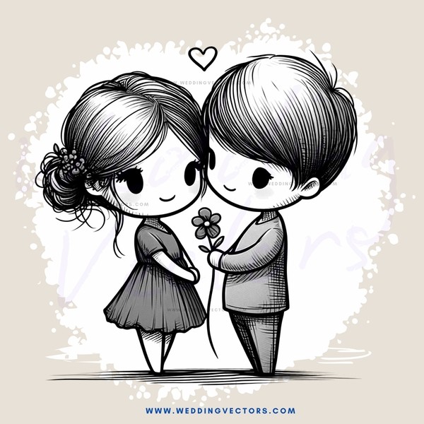 two children holding flowers and looking at each other
