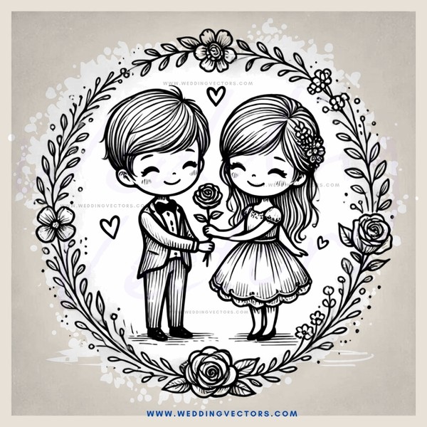 a boy and girl holding hands inside a circle with flowers