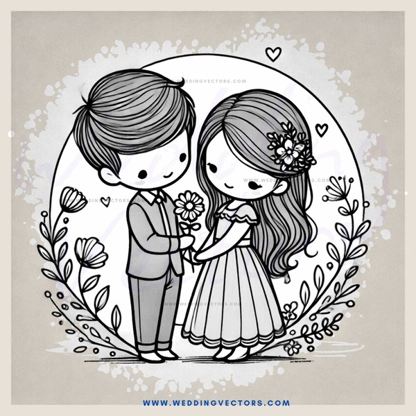 a boy and girl holding flowers under an apple tree