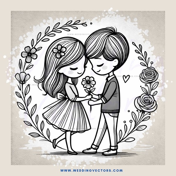 a couple holding flowers and dressed in 19th century style dresses