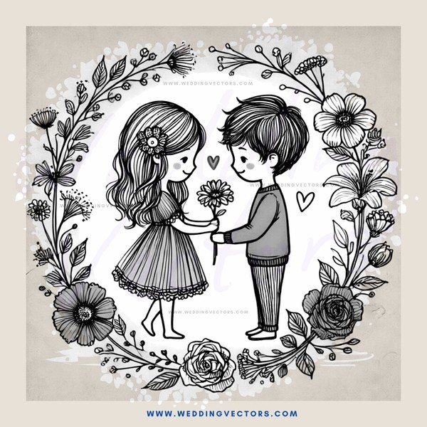 love story poster in black and white art style