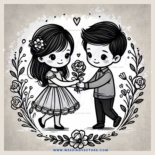 a boy and girl holding hands in an illustration