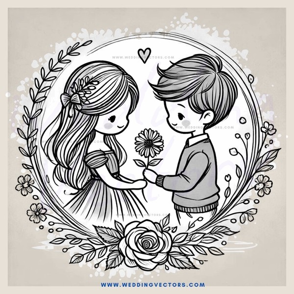boy and girl holding flower