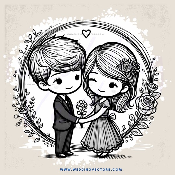 a boy and girl embracing each other in flowers
