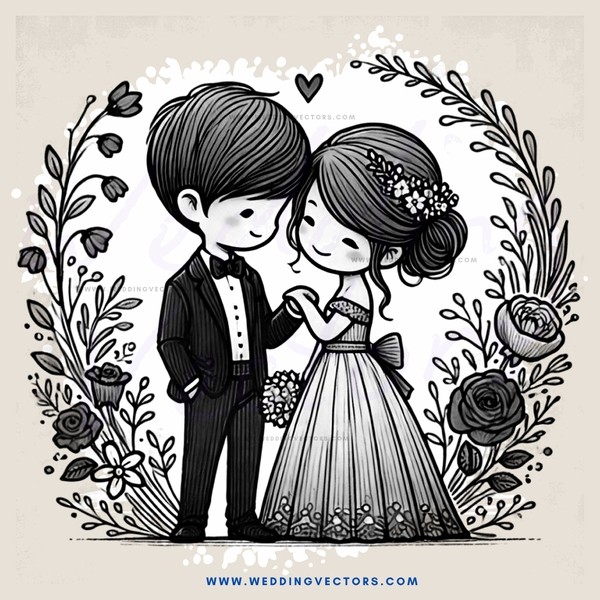 a couple in black and white wedding portrait
