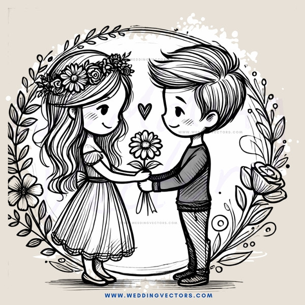 a boy and girl holding flowers