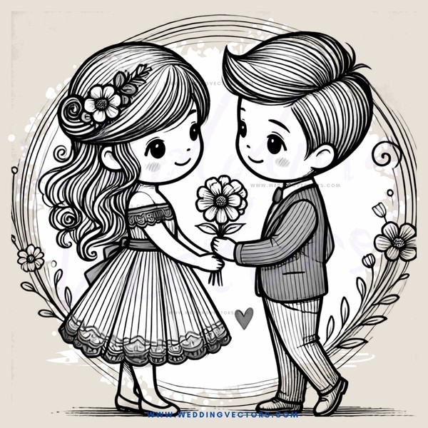 a boy and girl holding flowers