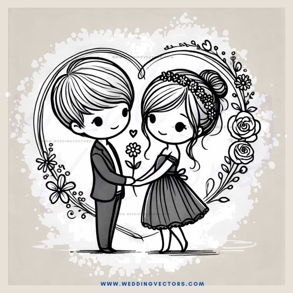 a boy and girl hugging with flowers behind them