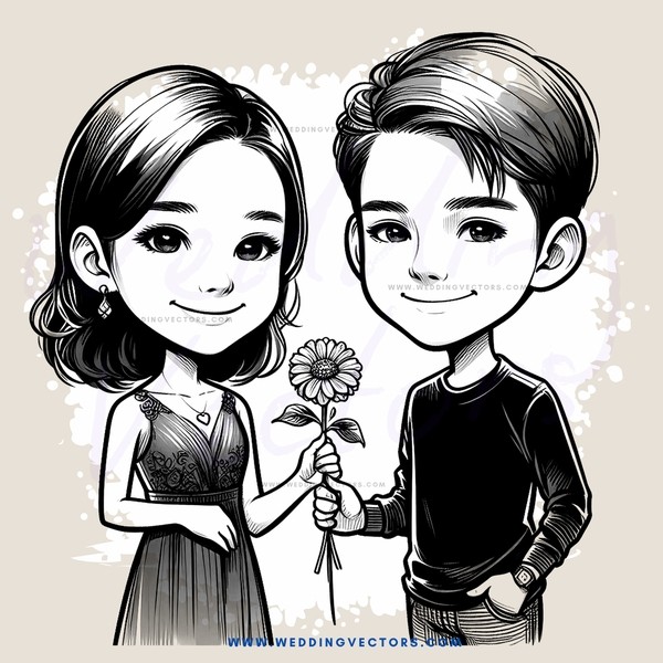 cartoon kids hold flower