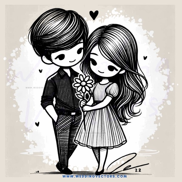 a couple holding flowers and wearing black dresses