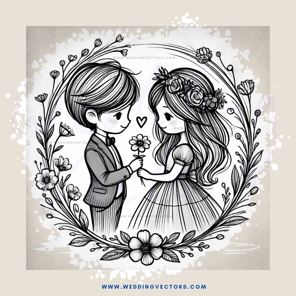 boy and girl holding flowers