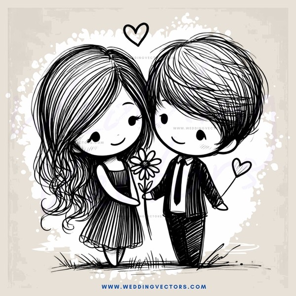 two people in black and white illustration