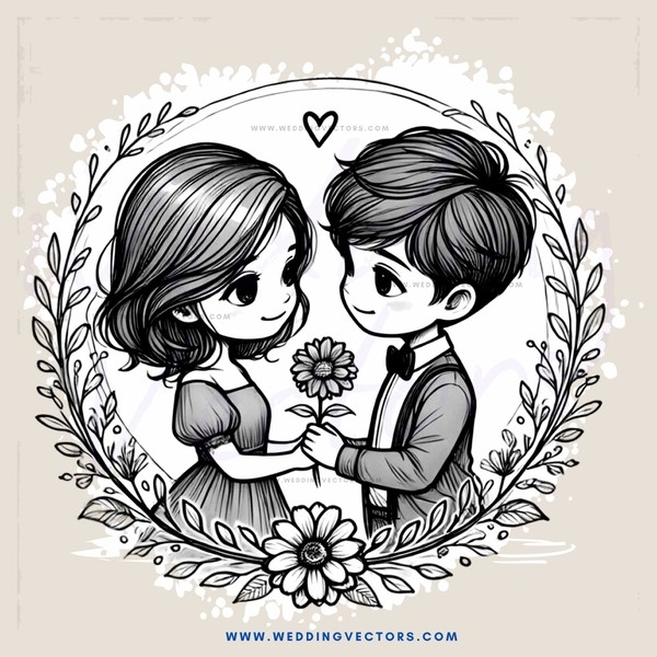 a boy and girl holding flowers together