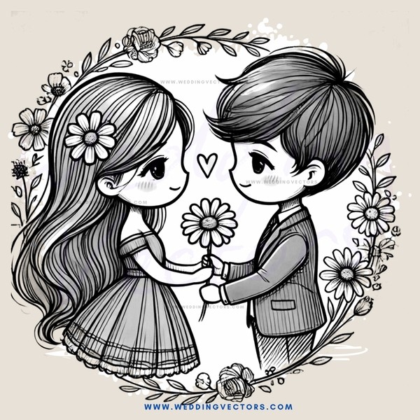 two kids holding flowers and hearts