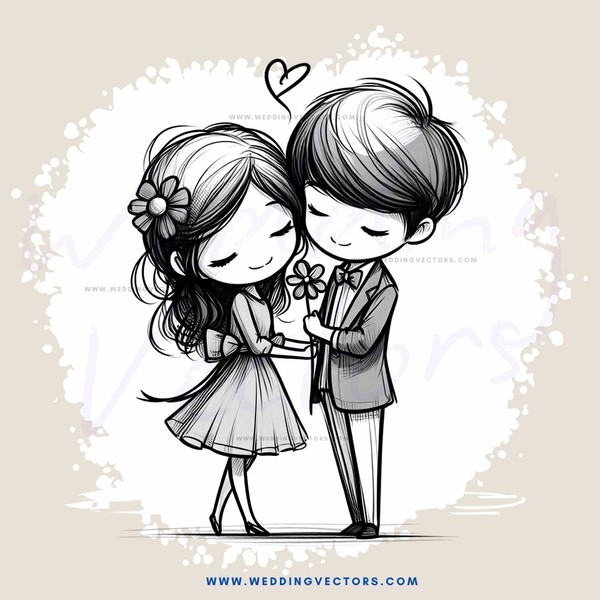 a boy and girl holding flowers