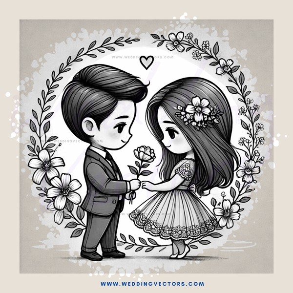 a boy and girl holding flowers together