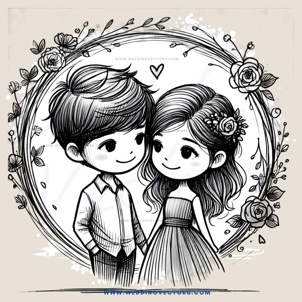 a boy and girl in an oval frame with flowers