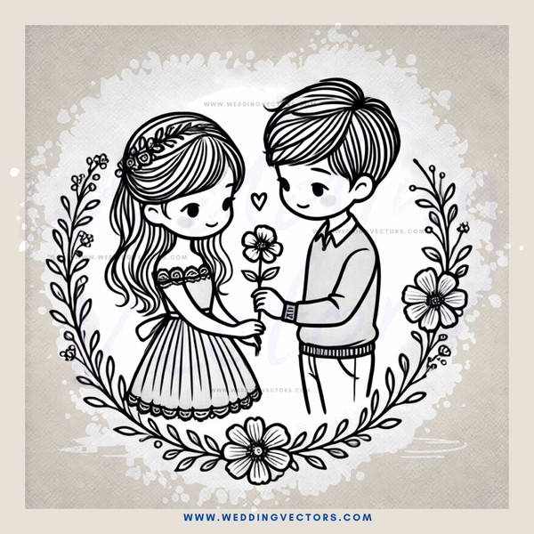 a boy and girl holding flowers