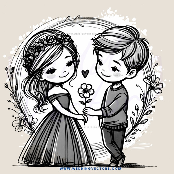 a love story illustration in black and white