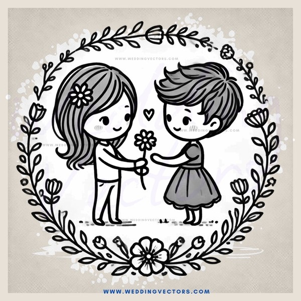a boy and girl holding flowers
