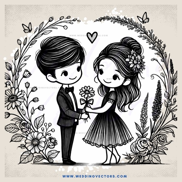 couple in wedding gown and tux holding flowers