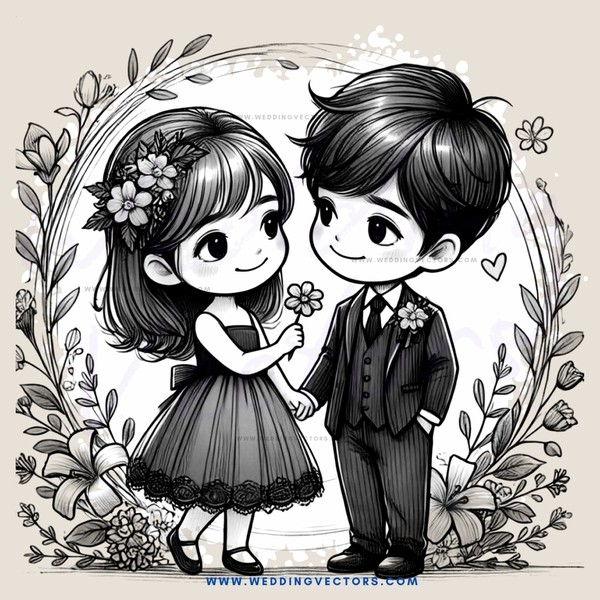 two people in wedding attire holding hands and flowers