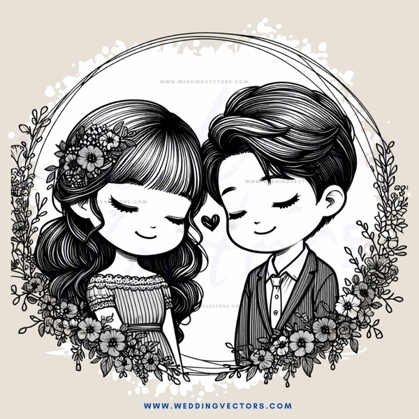 two people with flowers around them
