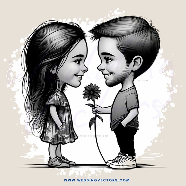 boy and girl holding flower in hand