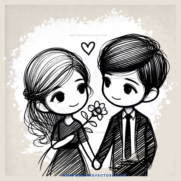 a young boy and girl holding hands and flowers