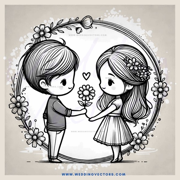 kissing boy and girl in flowers