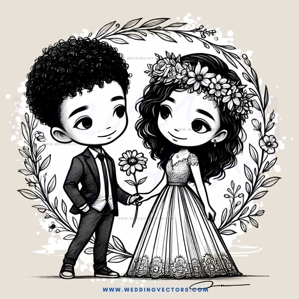 a boy and girl holding flowers