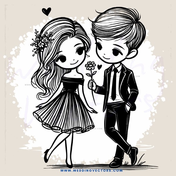 a couple standing and holding flowers and an i heart you