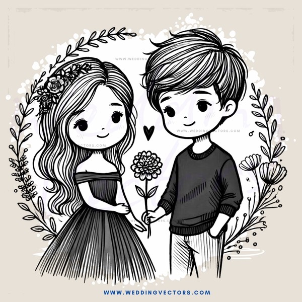 a boy and girl holding flowers