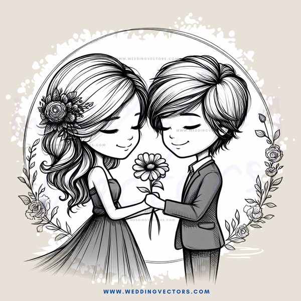 the boy and girl holding flowers