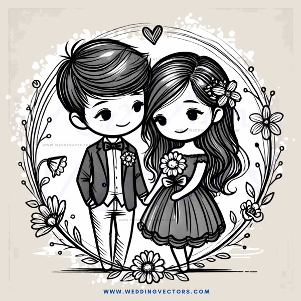 boy and girl posing with flowers