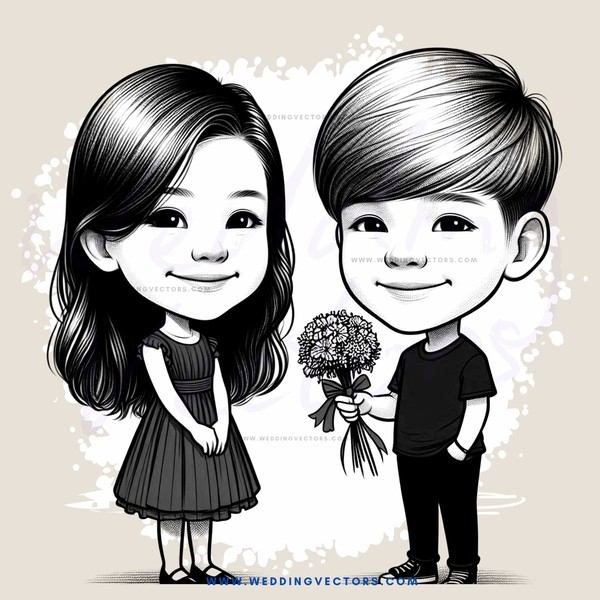 a boy and girl holding flowers