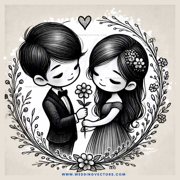 a boy and girl holding flowers