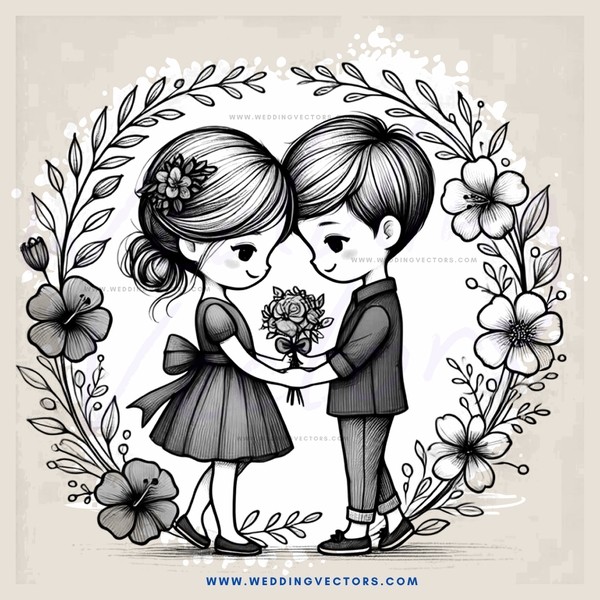 boy and girl holding flowers