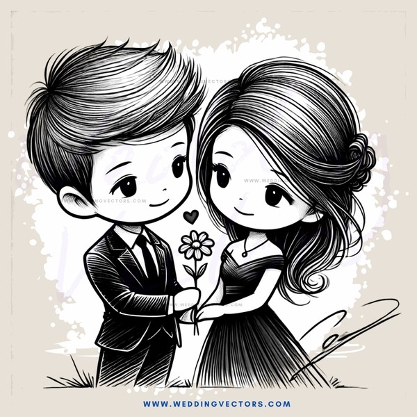 couple posing together with flowers and dresses on outside grassy area