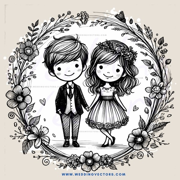 the happy couple in their wedding attire