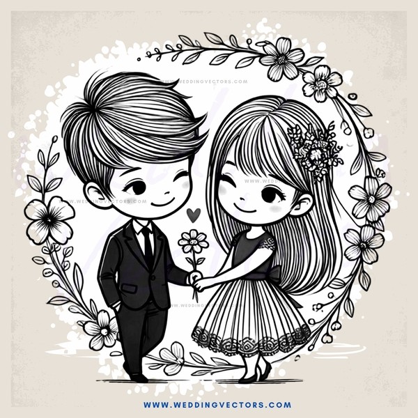 a young couple holding hands in a floral arrangement