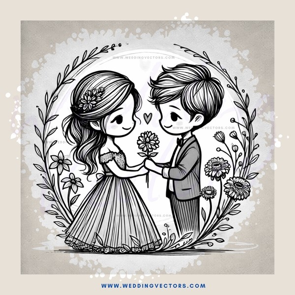 a couple embracing with flowers