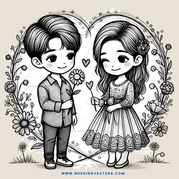 boy and girl with flowers