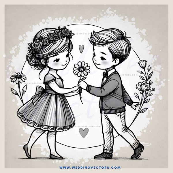 a boy and girl share a flower