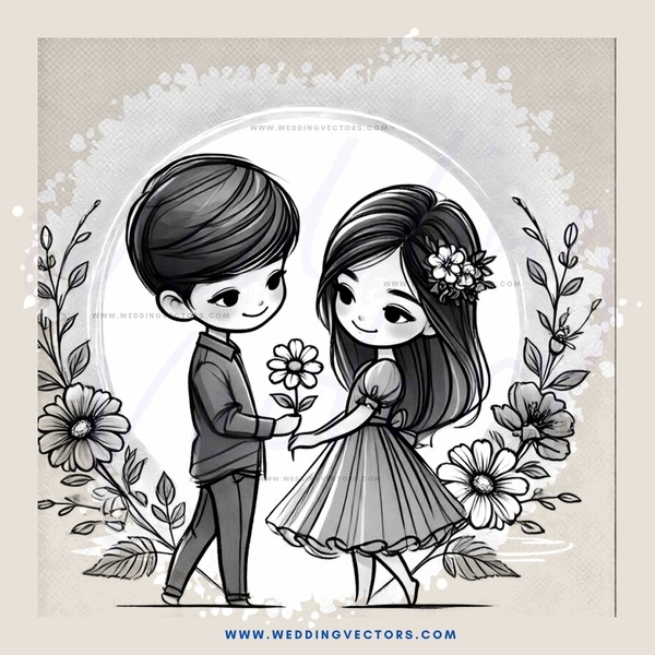 a boy and girl in front of a flower arch