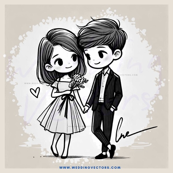 a young couple holding hands and flowers