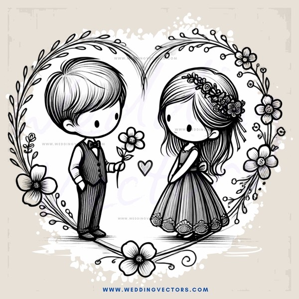 two people holding flowers and hearts in a floral frame