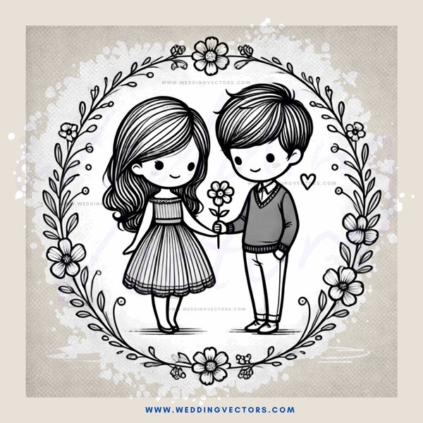 a boy and girl holding flowers